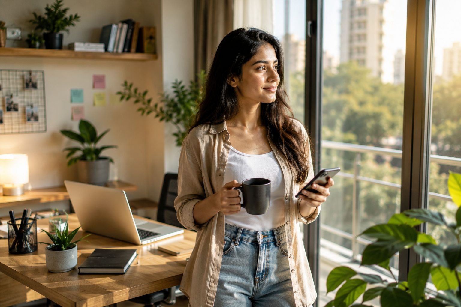Young freelancer enjoying flexible work from home
