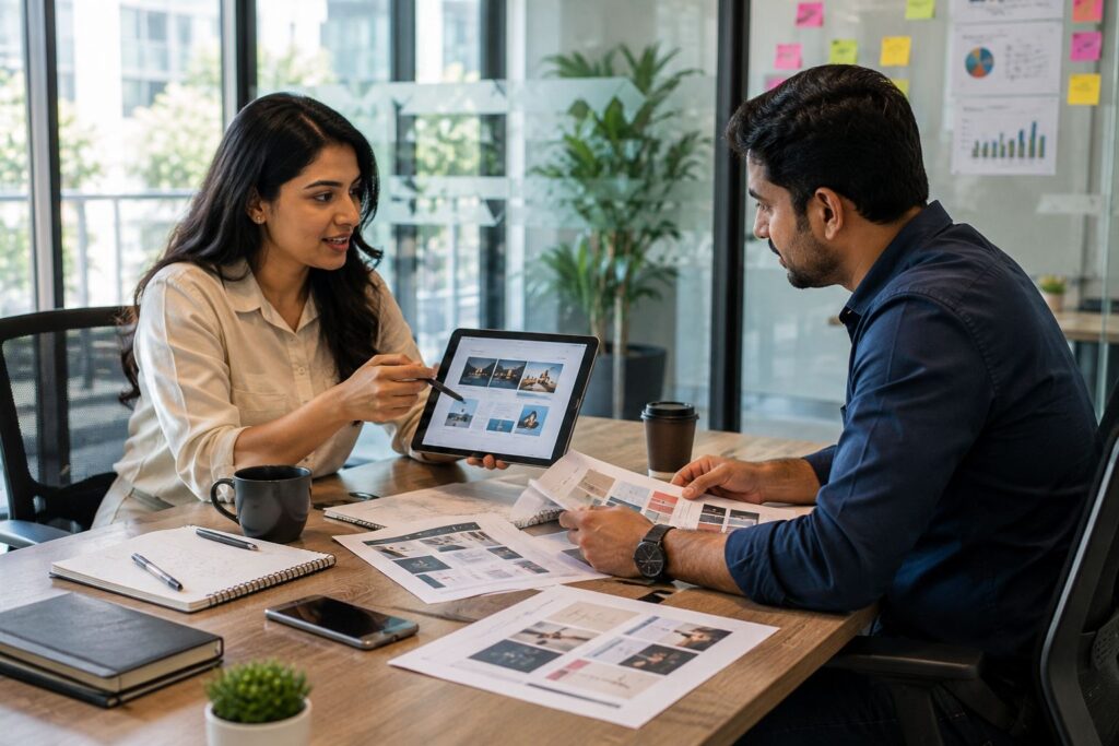 Freelancer discussing a project with a client