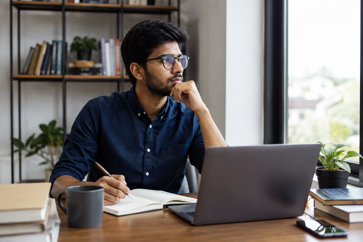 Young Indian professional planning his career and learning new skills
