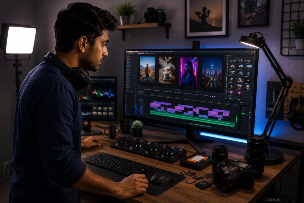 Indian video editor working on short form content