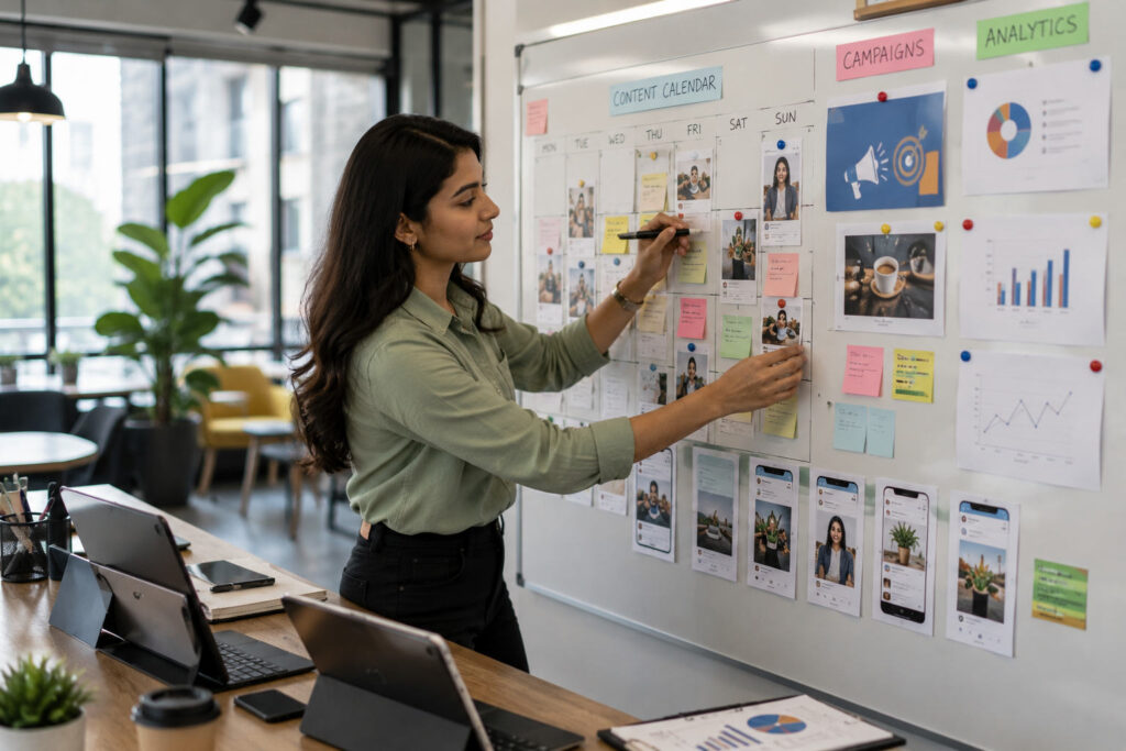 Social media manager planning business content