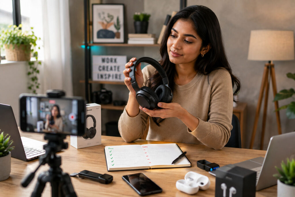 Indian creator reviewing products for affiliate marketing
