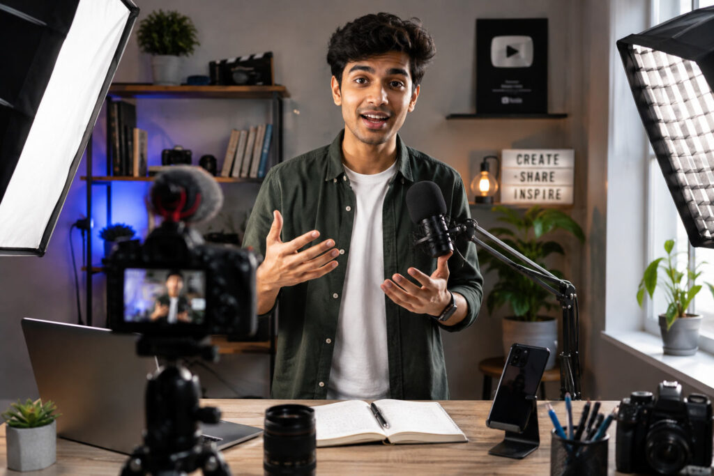 Indian content creator recording an educational video