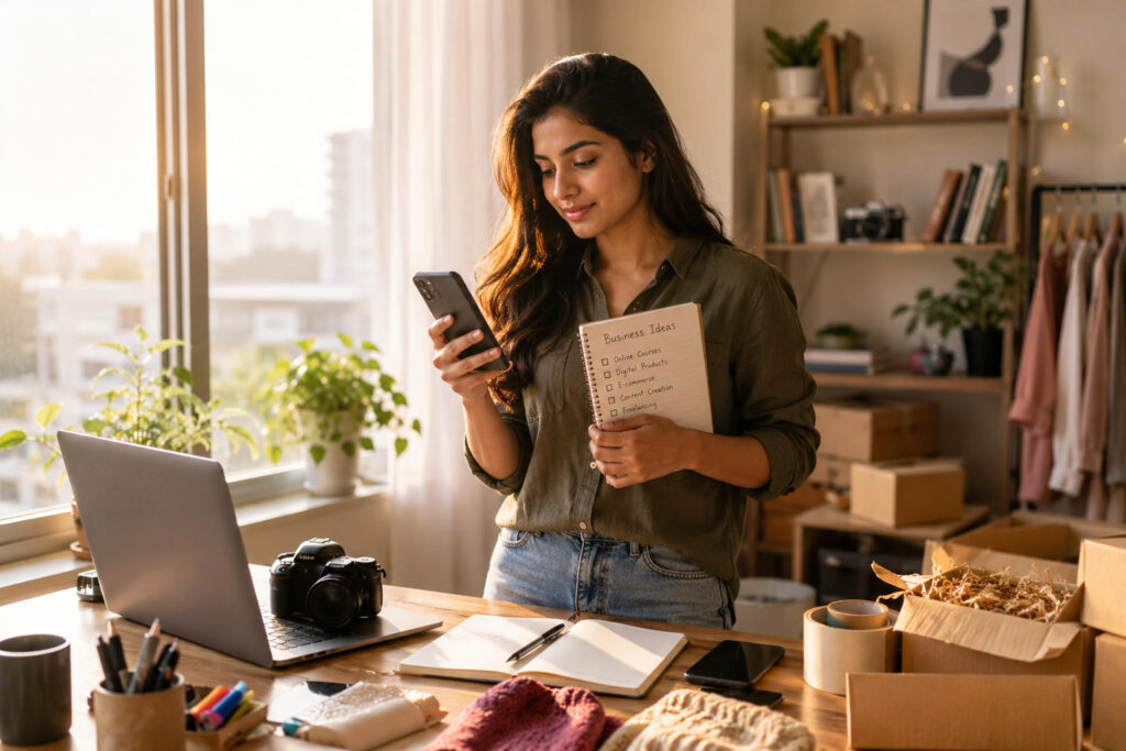 Young Indian woman planning online business ideas from home